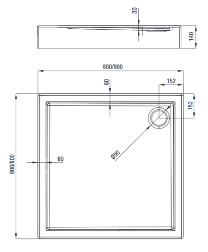 Deante Jasmin Plus 90x90 cm szögletes akril zuhanytálca KTJ_041B