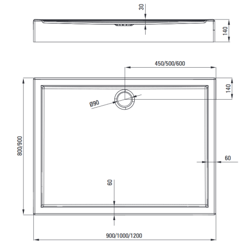 Deante Jasmin Plus 100x90 cm téglalap alapú akril zuhanytálca KTJ_045B