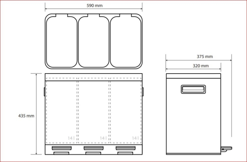 Sapho BEMETA HOME szelektív szemetes, 3 részes 590x435x375, 3x14l (104315262)