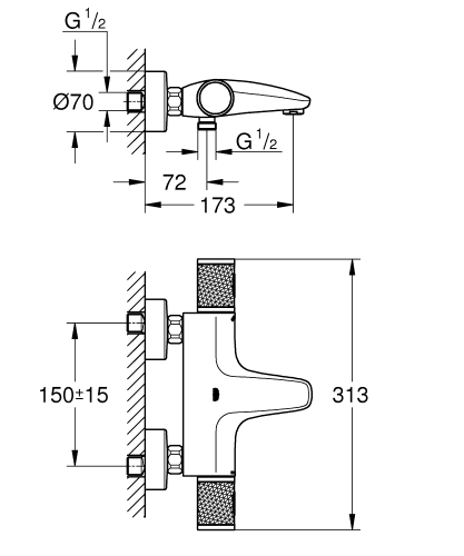 Grohe Grohtherm 1000 Performance termosztátos kádtöltő csaptelep 34830000