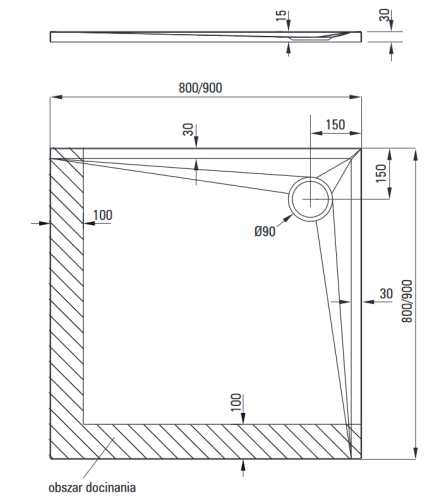 Deante Kerria Plus 90x90 cm szögletes akril zuhanytálca KTS_041B