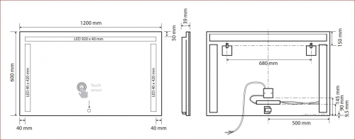 Sapho BEMETA TÜKRÖK tükör LED világítással, 1200x600x39mm, 4,99W (101401157)