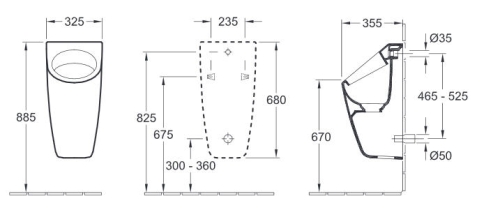 Villeroy & Boch Architectura elszívó rendszerű piszoár célzójellel CeramicPlus felülettel 558605R1