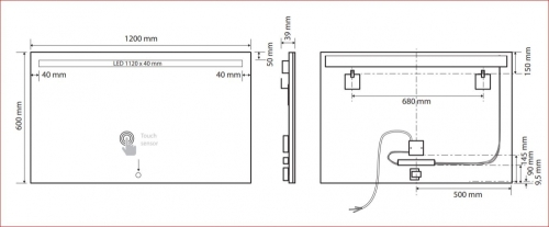 Sapho BEMETA TÜKRÖK tükör LED világítással, 1200x600x39mm, 4,99W (101201157)