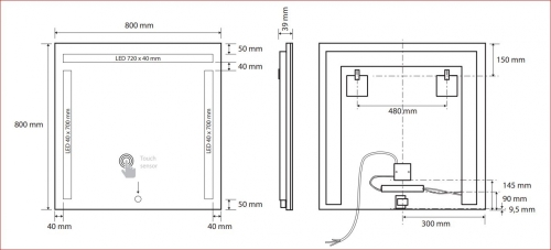 Sapho BEMETA TÜKRÖK tükör LED világítással, 800x800x39mm, 4,99W (101401127)