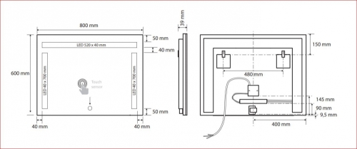 Sapho BEMETA TÜKRÖK tükör LED világítással, 800x600x39mm, 4,99W (101401117)