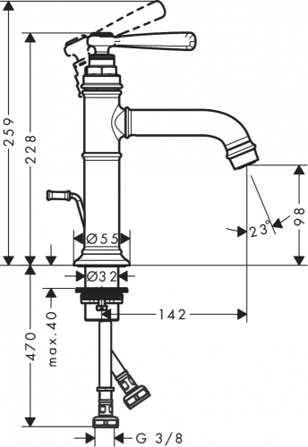 Hansgrohe AXOR Montreux egykaros mosdó csaptelep 100 automata leeresztővel 16515000