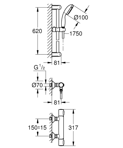 GROHE Grohtherm 500 termosztátos zuhany csaptelep zuhanyszettel 34796000