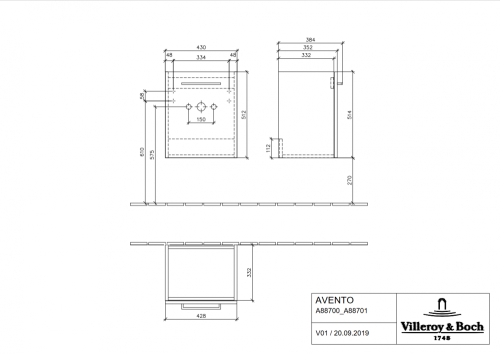 Villeroy & Boch Avento alsószekrény balos zsanér Crystal Grey A88700B1