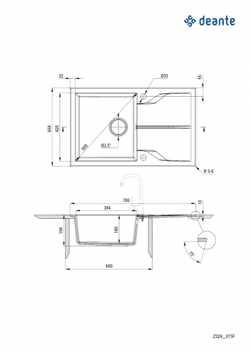 Deante Andante Flush gránit mosogató, fekete ZQN_N11F