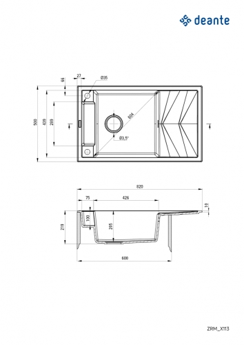 Deante Magnetic gránit mosogató, alabástrom ZRM_A113