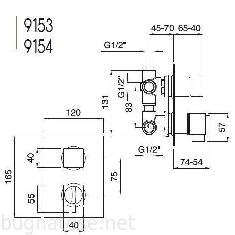 Bugnatese Tetris fal alatti termosztátos 4 állású zuhanycsaptelep, matt fehér 9154BI