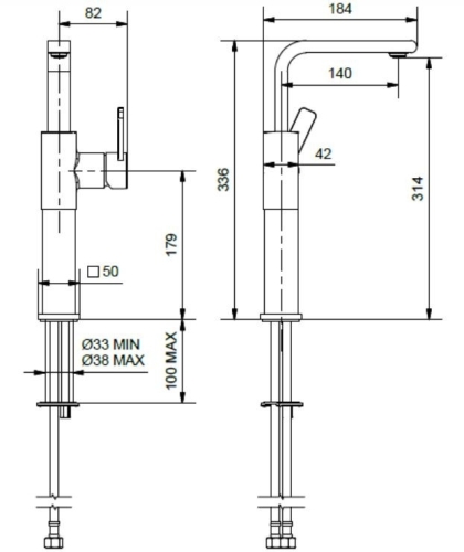 Bugnatese Stone magasított mosdócsaptelep leeresztő nélkül, matt fekete 9317SOP