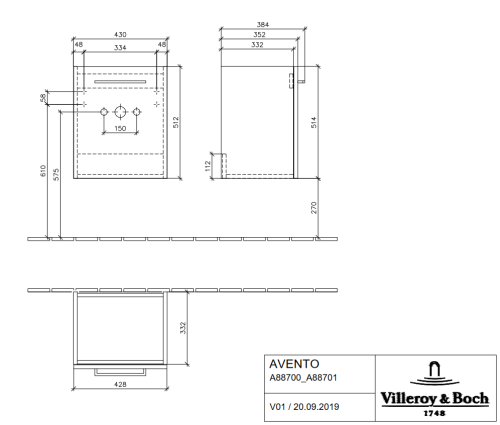 Villeroy & Boch Avento alsószekrény jobbos zsanér Elm Impresso A88701PN