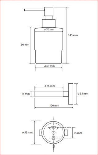 Sapho BEMETA HEMATIT fali szappanadagoló, 75x145x100mm, 200ml (159109102)