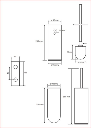 Sapho BEMETA HEMATIT fali vagy álló WC-kefetartó, 95x342x105mm (159313067)