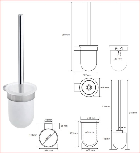 Sapho BEMETA ORGANIC fali WC-kefetartó, 95x360x123mm, tejüveg/króm 157113141