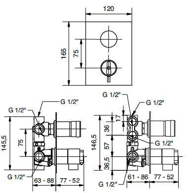 Bugnatese Stone Termostatico Termosztátos fal alatti 3 állású zuhanycsaptelep, matt fehér 9353OP