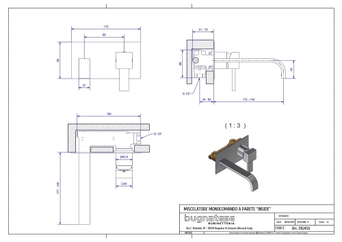 Bugnatese Inside Fal alatti mosdócsaptelep 17 cm törtkifolyóval, szálcsiszolt nikkel 9243QNS