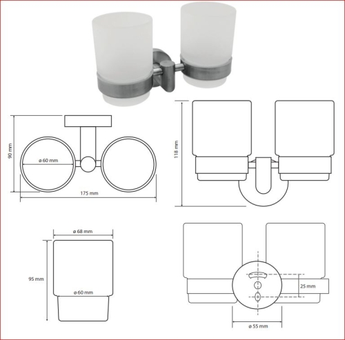 Sapho BEMETA NEO Dupla fogkefetartó, 175x118x90mm, inox/matt 104210025