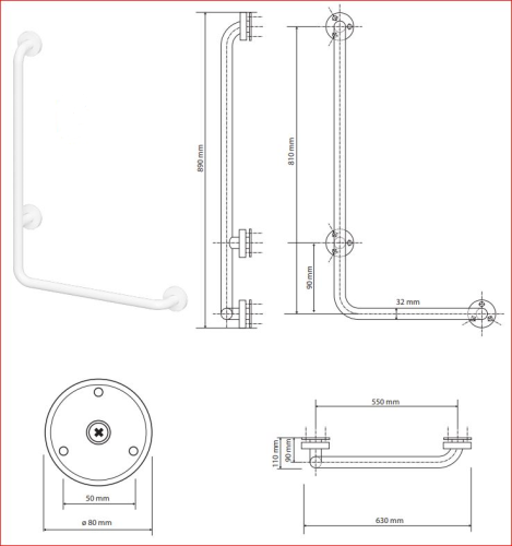 Sapho BEMETA HELP Zuhany kapaszkodó, balos, takaróval, 630x890x110mm, fehér 301112043