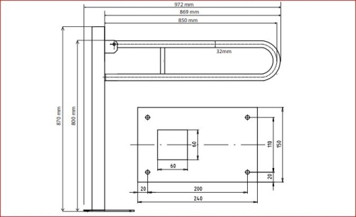 Sapho BEMETA HELP Felhajtható kapaszkodó, U-típus, álló, padlóra szerelhető, 850mm, matt 301507322