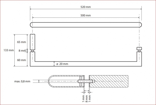 Sapho BEMETA OMEGA törölközőtartó üvegajtóra, 520x20x133mm 104204352