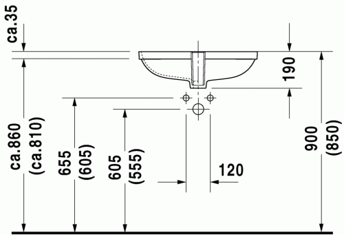 Duravit D-code 56x40 cm alulról beépíthető mosdó 0338560000