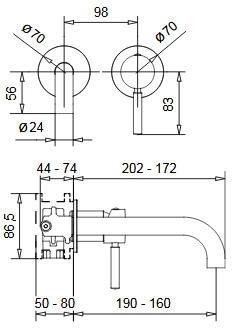 Bugnatese Kobuk Fal alatti mosdócsaptelep 19 cm kifolyóval klikk-klakk leeresztővel, bronz 2251SCBR