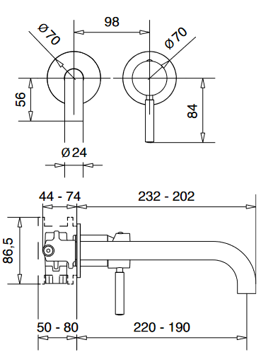 Bugnatese Kobuk Fal alatti mosdócsaptelep 22 cm kifolyóval klikk-klakk leeresztővel, bronz 2265SCBR