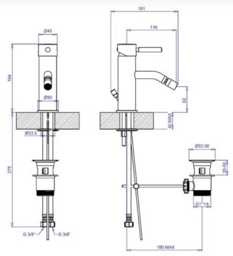 Bugnatese Kobuk Fix Bidet csaptelep leeresztővel, bronz 2323BR