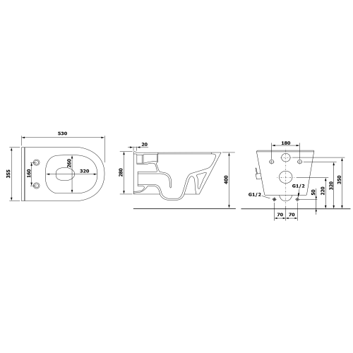 Sapho AVVA RIMLESS fali WC bidézuhannyal, csapteleppel, matt fekete 100315-110