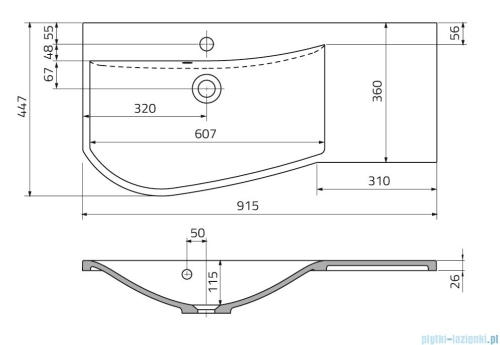 Roltechnik Opal 90x44,5 cm öntött műmárvány mosdó, balos UME-OP-90-92-L