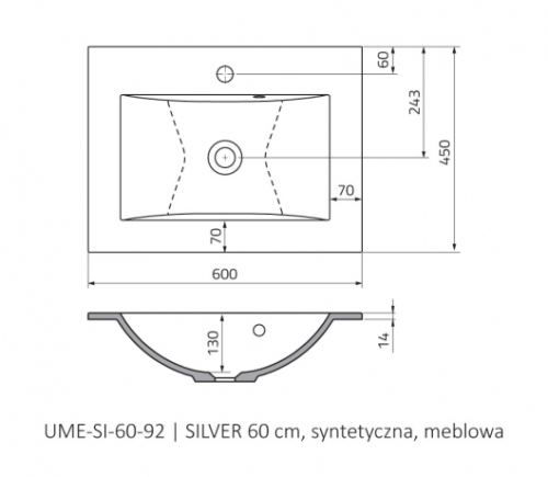 Roltechnik Silver 60x45 cm öntött műmárvány mosdó UME-SI-60-92