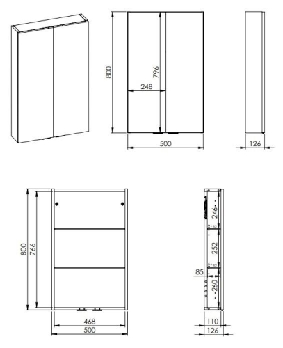 AREZZO design univerzális felsőszekrény 50x80x12,6 cm-es, 2 ajtós magasfényű antracit AR-168307