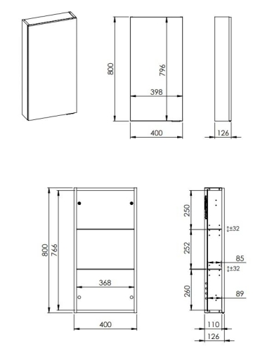 AREZZO design univerzális felsőszekrény 80x40x12,6 cm 1 ajtós, magasfényű fehér AR-167734