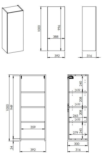 AREZZO design univerzális felsőszekrény 100x39,2x31,6 cm 1 ajtós, magasfényű fehér AR-165568