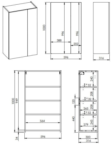 AREZZO design univerzális felsőszekrény 59,6x100x31,6 cm-es, 2 ajtós magasfényű antracit AR-168341