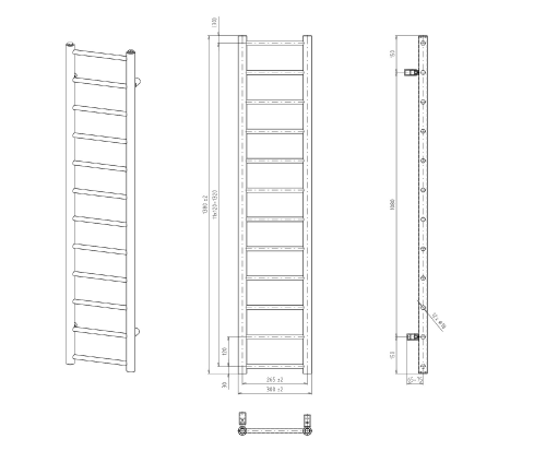 Sapho DINA 300x1380 mm fürdőszobai radiátor, matt fekete IR373B