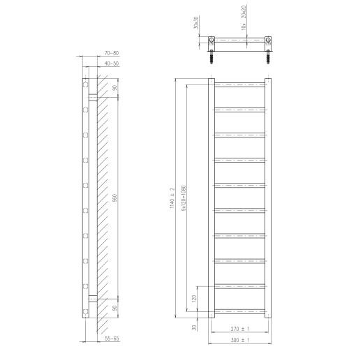 Sapho METRO LIGHT 300x1140mm fürdőszobai radiátor, matt fekete IR444