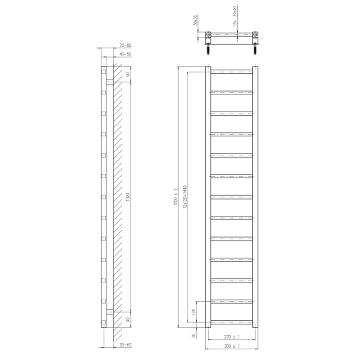 Sapho METRO LIGHT 300x1500mm fürdőszobai radiátor, matt fekete IR446