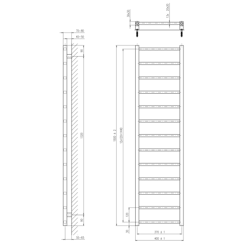 Sapho METRO LIGHT 400x1500mm fürdőszobai radiátor, matt fekete IR447