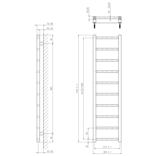 Sapho METRO LIGHT 300x1140mm fürdőszobai radiátor, króm IR444R