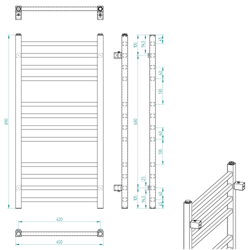 Sapho METRO 450x890mm fürdőszobai radiátor, matt fekete IR400B