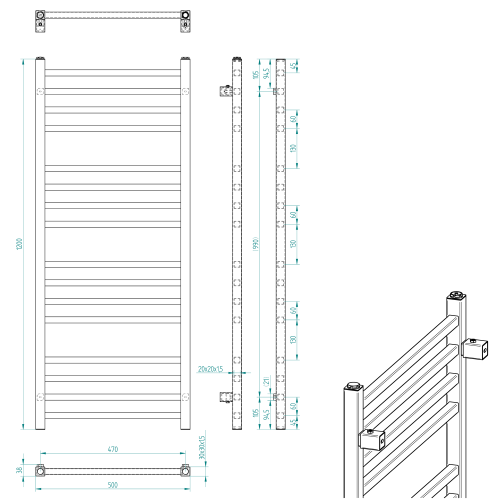 Sapho METRO 500x1200mm fürdőszobai radiátor, matt fekete IR410B