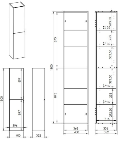 AREZZO design állószekrény 180x40x35,2 cm-es, 2 ajtós, matt fekete AR-167733