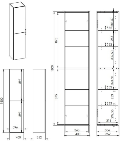 AREZZO design állószekrény 180x40x35,2 cm-es, 2 ajtós, Canela tölgy AR-168315