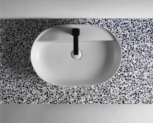 AREZZO design TERRAZZO márvány mosdópult 80x46x2 cm fekete matt AR-168815