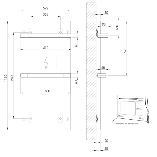 Sapho ENIS fürdőszobai radiátor, 2db törölközőtartóval, 600W, IP44, 590x1200mm, matt fekete RH600B-2