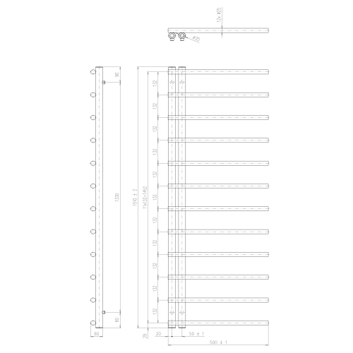 Sapho JUSTINA fürdőszobai radiátor, 500x1510 mm, matt fekete IR151B